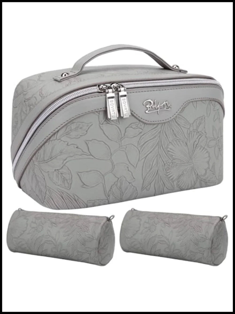 3-Piece PU Leather Travel Makeup Bag Set with Divider & Handle